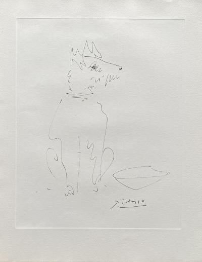 Pablo PICASSO - Chien assis, 1954 - Gravure signée dans la planche 2